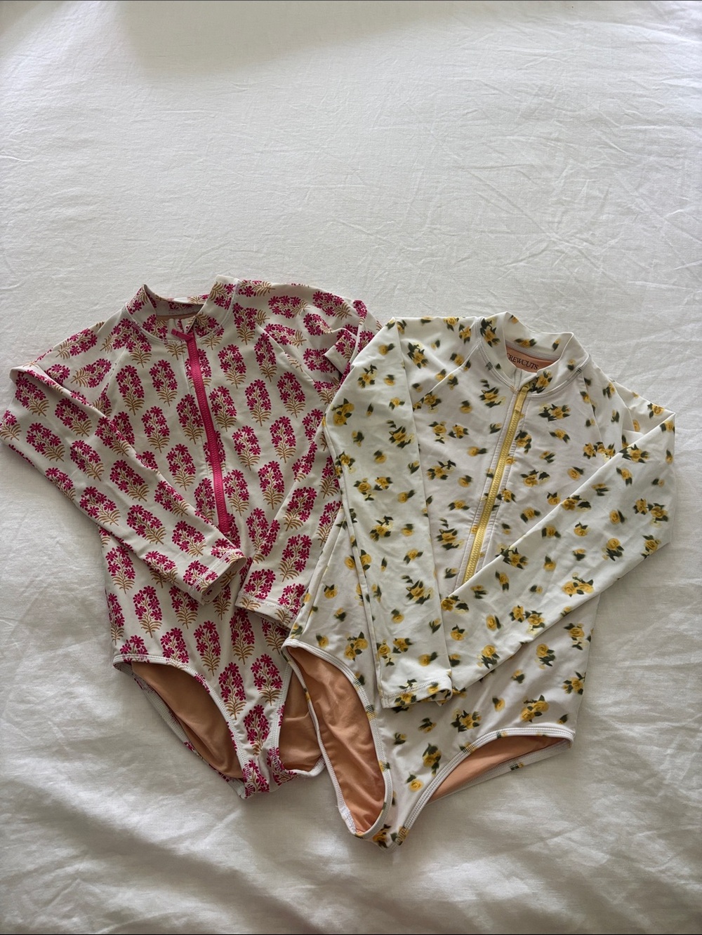 Crewcuts Girls' Long-Sleeve One-Piece Swimsuits - Pink & Yellow Floral size 8